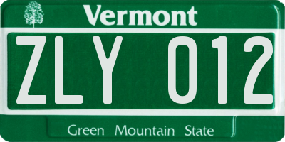 VT license plate ZLY012