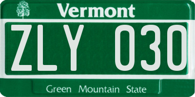VT license plate ZLY030