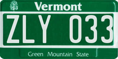 VT license plate ZLY033
