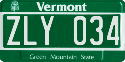 VT license plate ZLY034