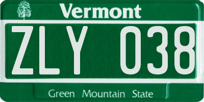 VT license plate ZLY038
