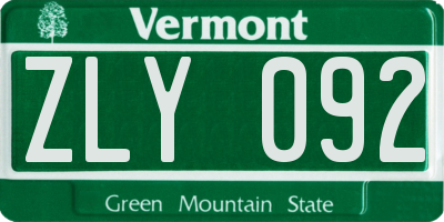 VT license plate ZLY092
