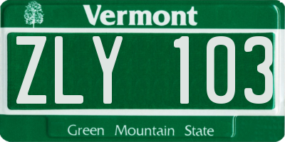 VT license plate ZLY103