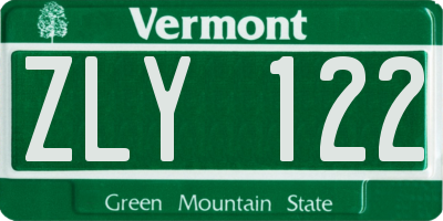 VT license plate ZLY122