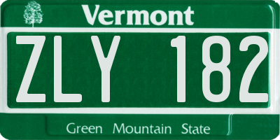 VT license plate ZLY182