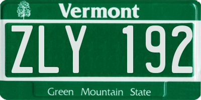 VT license plate ZLY192