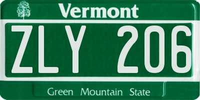 VT license plate ZLY206