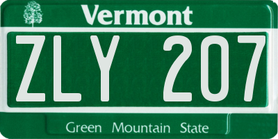 VT license plate ZLY207