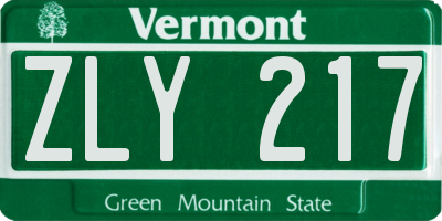 VT license plate ZLY217