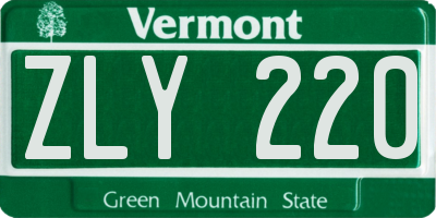VT license plate ZLY220