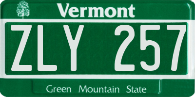 VT license plate ZLY257