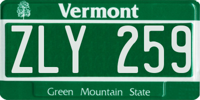 VT license plate ZLY259