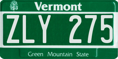 VT license plate ZLY275