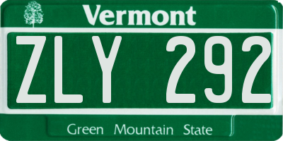 VT license plate ZLY292