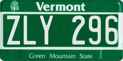 VT license plate ZLY296