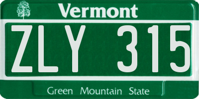 VT license plate ZLY315