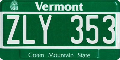 VT license plate ZLY353