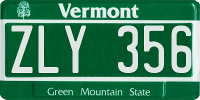 VT license plate ZLY356
