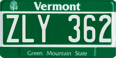 VT license plate ZLY362
