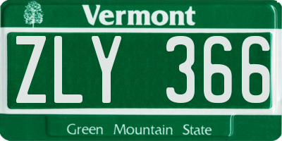 VT license plate ZLY366
