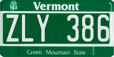 VT license plate ZLY386
