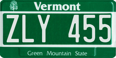 VT license plate ZLY455