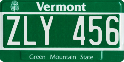 VT license plate ZLY456