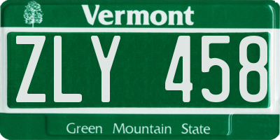 VT license plate ZLY458