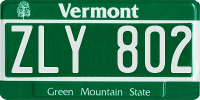 VT license plate ZLY802
