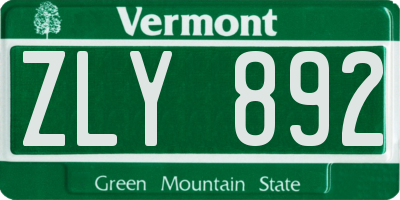 VT license plate ZLY892