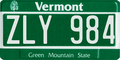 VT license plate ZLY984