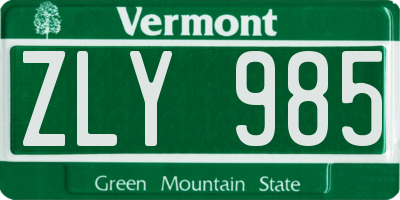 VT license plate ZLY985