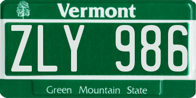 VT license plate ZLY986