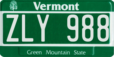 VT license plate ZLY988