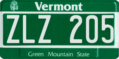 VT license plate ZLZ205