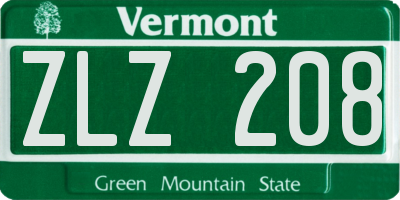 VT license plate ZLZ208
