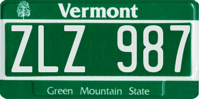 VT license plate ZLZ987