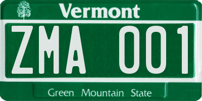 VT license plate ZMA001