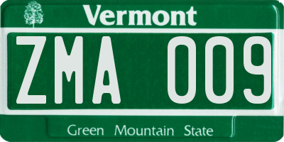 VT license plate ZMA009