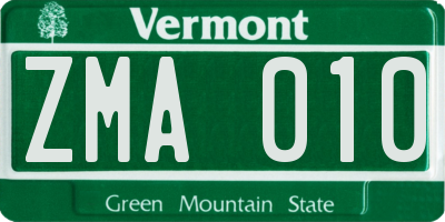 VT license plate ZMA010