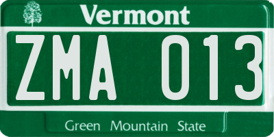 VT license plate ZMA013