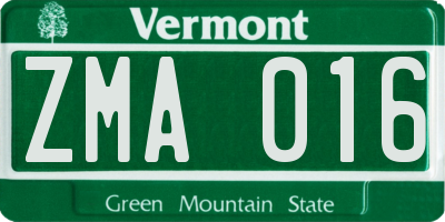 VT license plate ZMA016
