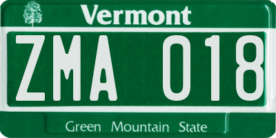 VT license plate ZMA018