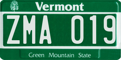VT license plate ZMA019