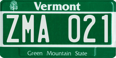 VT license plate ZMA021