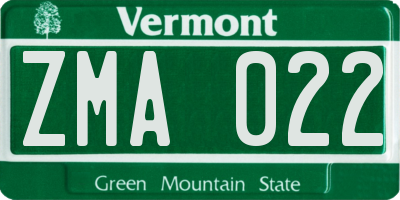 VT license plate ZMA022