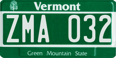 VT license plate ZMA032