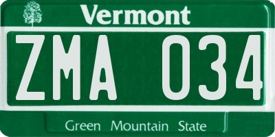 VT license plate ZMA034