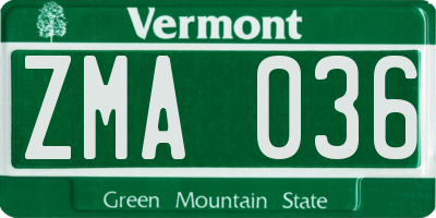 VT license plate ZMA036