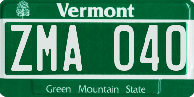 VT license plate ZMA040
